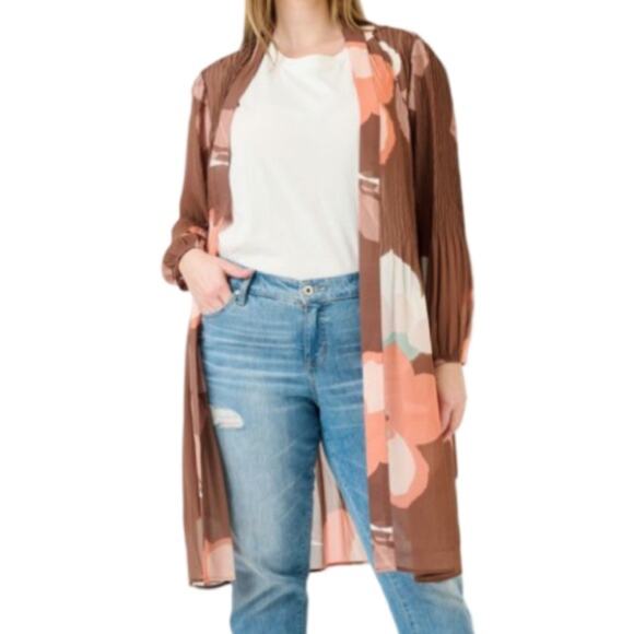 DR2 Abstract Floral Pleated Lightweight Cardigan - Hazelnut Size M/L - Picture 2 of 7